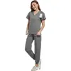 Uniformes de enfermería personalizados hechos de tela de poliéster impresa digitalmente con escote en V, ropa para dentistas, OEM de comercio exterior en lotes pequeños y dropshipping