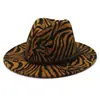 Otoño e invierno nuevo sombrero de ala ancha con estampado de cebra para hombre y mujer moda coreana estilo británico sombrero de lana Jazz BMW002