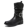 Comercio Exterior Estilo Europeo y Americano Talla Grande Botas Vaqueras Occidentales de Media Pantorrilla para Mujer Nueva Moda Cadena Remache Tacón Grueso Botas de Jinete Deseo
