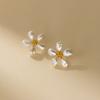 Pendientes Nalan S925 de plata esterlina con diseño fresco y dulce, con cuentas irregulares y lindas flores M05603