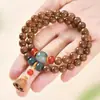 Popular Madeira de Pessegueiro Antiga de Taishan Lótus da Sorte 8mm Pulseira Dupla de Círculo Lótus para Homens e Mulheres, Pulseira de Contas Artesanal Cultural, Suprimento para Transmissão ao Vivo