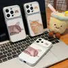 Funda de teléfono para pareja de gatos naranjas perezosos adecuada para Apple 17 Pro Max, linda para niñas, compatible con Huawei, Xiaomi, Vivo, con ventana de visualización grande