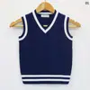 En Stock Nuevo Chaleco de Punto Rayado con Cuello en V Estilo Academia Británica Chaleco Suéter de Uniforme Escolar para Niños Mayores