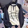 Blusa de Meio Zíper Soltinha Emagrecedora Doce para Primavera e Outono Novo Estilo 2025 Sudadera de Manga Longa com Gola Alta Estilo College para Meninas e Mulheres