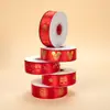 Fita Vermelha para Casamento com Hot Stamping de 2,5 cm com Palavras Felizes Tira Vermelha Grande Fita para Edredom Embalagem de Caixa de Presente