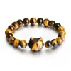 Pulseira de Contas Cabeça de Gato em Pedra Natural, Obsidiana Prateada, Pedra Olho de Tigre, Pedra Olho de Gato Rosa Branco, Pulseira da Sorte, Pulseira Cabeça de Gato em Cristal Rosa
