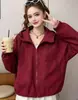 Cortavientos Corto con Capucha y Cordón para Mujer, Nuevo Otoño 2026, Estilo Coreano Holgado Casual con Cremallera para Mujeres Menudas