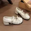 Sapatos Mary Jane de couro com laço, estilo feminino doce, para mulheres, novidade outono 2026, sapato de salto grosso versátil, sapato de salto baixo