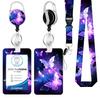 Lanyard redondo de aleación de zinc con mariposa, gota de pegamento, hebilla fácil de jalar, flor fácil de jalar, poliéster por transferencia térmica, impresión, tarjetero