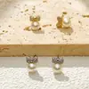 Pendientes Pequeños y Sencillos de Perla con Lazo, Pendientes de Lujo Ligero de Alta Gama, Pendientes Femeninos