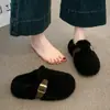 Zapatos Birkenstock Peludos de Suela Gruesa para Mujer, Calzado para Exteriores, Nuevo Estilo 2026, Invierno, Con Terciopelo, Cálidos, Que Aumentan la Altura, Punta Cerrada, Media Pantufla, Zapatos de Algodón para Persona Perezosa