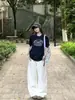 Pantalones blancos estilo americano de guadaña para mujer, nueva colección primavera 2026, pantalones anchos de pierna ancha de tiro alto con caída relajada, pantalones casuales