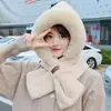 Inverno Novo Chapéu e Cachecol de Capivara Urso Conjunto de Peça Única Duas Peças Feminino Vento Prova Forrado com Fleece Quente Chapéu de Pelúcia