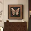 Arte de parede de sala de estar vintage estilo francês, pintura de armário de entrada com borboleta e floral, pintura decorativa retro de alta qualidade para sala de jantar e quarto