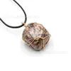 Temu Venta Caliente Colgante de Alambre Dorado Asimétrico Tendencia Piedra Natural Cristal Ágata Piedra Collar Boutique Tk Venta Caliente