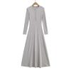 Otoño e Invierno nuevo estilo coreano pequeño cuello redondo botonadura camiseta superior mujer 2023 cintura alta gran swing manga larga vestido falda larga