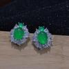 Pendientes de Calcedonia Blanco Hielo Incrustados con Aguja de Plata 925 Pendientes de Huevo de Ágata Verde Pendientes de Jade Rosa Estilo Chino Estilo Nacional