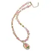 Colgante de pintura al óleo de diseño original serie El Jardín de Monet cristal de sandía aventurina collar pulsera de perlas de agua dulce naturales