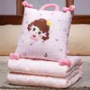 Almohada y manta de dibujos animados dos en uno para chicas de oficina, manta para dormir, manta de aire acondicionado para sala de estar y sofá, uso en coche