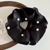 Elástico Elegante de Perlas Plisadas Doble Capa Estilo Francés, Flor de Tela Vintage de Diseño Nicho Cuerda para el Cabello, Accesorio para Cola de Caballo Baja