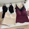 Roupa íntima bonita de outono quente com decote V de renda nas costas, com bojo, sexy, sem costura, camada base modeladora, colete escovado para mulheres