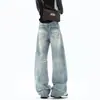 Jeans de Bolsillo Bordados Estilo Americano para Hombre, Pantalones de Pierna Recta con Diseño de Moda de Verano, Pantalones de Pierna Ancha Lavados con Bigotes High Street