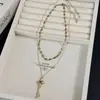 Colar em Camadas Empilhadas com Pingente de Chave em Pedra Olho de Tigre Dourado para Mulheres, Corrente Longa Vintage para Suéter, Gargantilha com Franja de Luxo Leve de Alta Qualidade