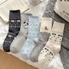 Calcetines de Mujer Sin Costuras de Alta Calidad para Otoño e Invierno, Calcetines de Media Pantorrilla, Versión Coreana, Bordado de Dibujos Animados Transfronterizo, Calcetines Largos Grises, Calcetines Holgados al por Mayor