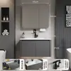 Gabinete de Baño con Esquinas RedondeadasSPC Panal de Aluminio Color Blanco Crema Combinación con Gabinete de Lavabo de Cerámica Lavamanos Lavabo