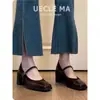 Couro de Ovelha~Sapatos Femininos Estilo Francês com Salto Grosso, Novo Modelo 2025, Adequado para Saias, Saltos Altos, Sapatos Mary Jane Vintage, Versátil