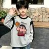 Camiseta de manga larga de algodón puro para niños, moda de primavera y otoño, capa base para niños, cuello redondo de dibujos animados, top holgado estampado versátil, camiseta moderna