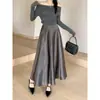 5988 Foto Real, Precio Real Falda de Satén de Acetato para Mujer, Falda Larga Elegante de Alta Gama Ajustada, de Cintura Alta, Adelgazante, Línea A