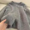 Cardigan Suéter de Tricô Torcido Estilo Coreano Eojia para Mulheres, Outono e Inverno Estilo Preguiçoso Gola Redonda Cardigan de Lã Pura