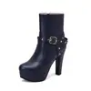 Novas botas com rebite de fivela de cinto zíper lateral botas curtas botas de cavaleiro salto alto grosso 40-50 tamanho grande botas de comércio exterior