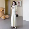 Otoño e Invierno Nuevo Estilo Maternidad Adelgazante Favorecedor Pequeño Estilo Francés Vestido de Punto para Maternidad Estilo Coreano Vestido Básico para Maternidad