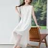 Vestido Bordado de Gaze Dupla Feminino 2026 Verão Novo Estilo Novo Estilo Zen Chinês Botão de Sapo Sem Mangas Saia de Comprimento Médio