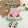 Roupas de Bebê Novas Transfronteiriças, Estilo Fino de Verão, Vestido Jardineira com Bordado de Melancia Fresca, Vestido de Verão para Meninas