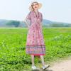 2026 Novo Estilo Elegante Vestido de Algodão e Seda Saia Floral Estilo Verão Mãe Jovem Tamanho Grande Vestido de Praia