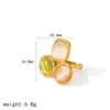 Anillo de Piedra Natural Tricolor Transfronterizo, Estilo de Nicho de Gama Alta, Anillo de Acero de Titanio Dorado de 18 Quilates, Anillo de Acero Inoxidable que No se Desvanece