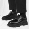 Zapatos casuales de cuero para hombre, otoño, nuevos, negros, con cordones, para uso diario, para trabajo, zapatos de cuero pequeños con cabeza redonda y aumento de altura.
