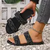 Sandalias planas de verano casuales para mujer, de punta abierta, con lentejuelas y punta redonda, talla grande