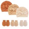 Fuente transfronteriza gorro fetal para bebé guantes antiarañazos juego de 2 piezas gorro pullover para bebé gorro indio gorro de orejas de conejo comercio exterior europeo y americano