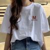 Camiseta de manga corta blanca estampada para mujer, cuello redondo, de verano, moderna, combina con todo, 2024