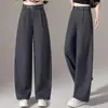 Pantalones de pierna ancha para mujer, nuevos estilos de primavera y otoño, de cintura alta, corte holgado, con caída fluida, plisados, adecuados tanto para el trabajo como para uso casual, diseño de pierna recta