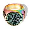 Anillo popular de titanio con runas de cuerno de vikingo europeo y americano, anillo de fundición con esfera de flor de hielo envejecida para hombre