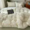 Conjunto de quatro peças 100% algodão ultrassuave Classe A, lençol e fronha de algodão puro frescos e fofos estilo ins, conjunto de três peças com elástico para dormitório estudantil