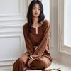 Atacado Físico à Vista Primavera e Outono Novo Cor Amazon Algodão Pijama Feminino Cardigã Curto Longo Doce Casual