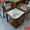 Mesa de té de mahjong en forma de abanico, estante de almacenamiento de madera maciza y losa de piedra para hotel, juego de té para sala de ajedrez y cartas, mesa de té anti-quemaduras para sala de té