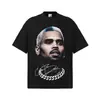 Camiseta Gráfica de Manga Corta Estilo Retro Americano para Hombre Chris Brown Hip Hop Rap Retrato Top Holgado