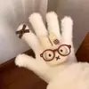 Luvas de Pelúcia Quentes Tricotadas de Cinco Dedos com Gatinho de Strass para Mulheres no Inverno, Versáteis à Prova de Frio e Vento para Ciclismo, Aconchegantes